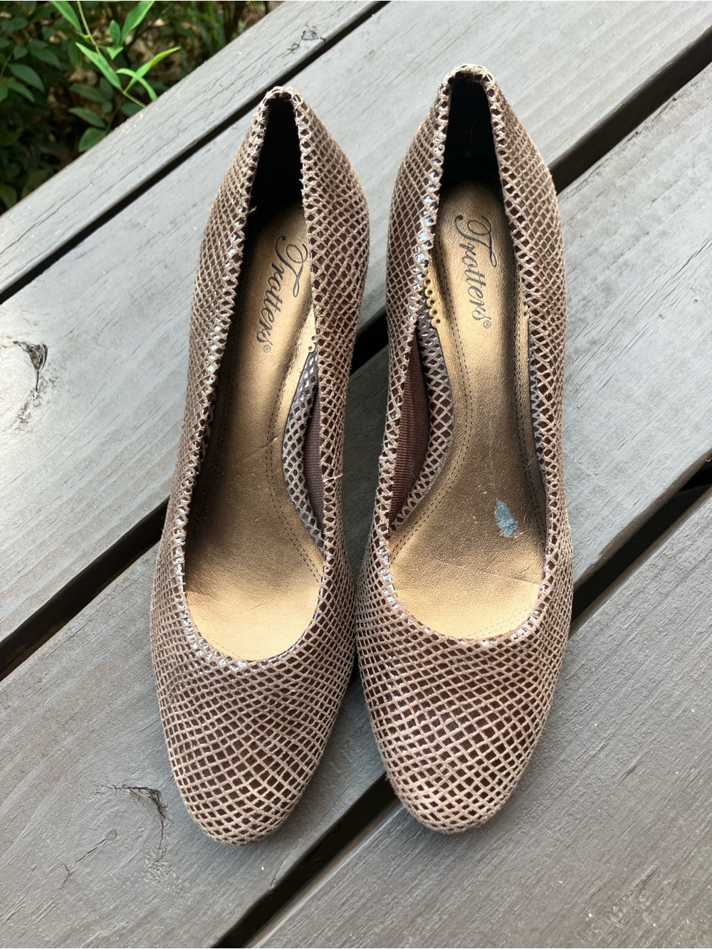 Trotters Women's Snakeskin Patterned Heels in Brown